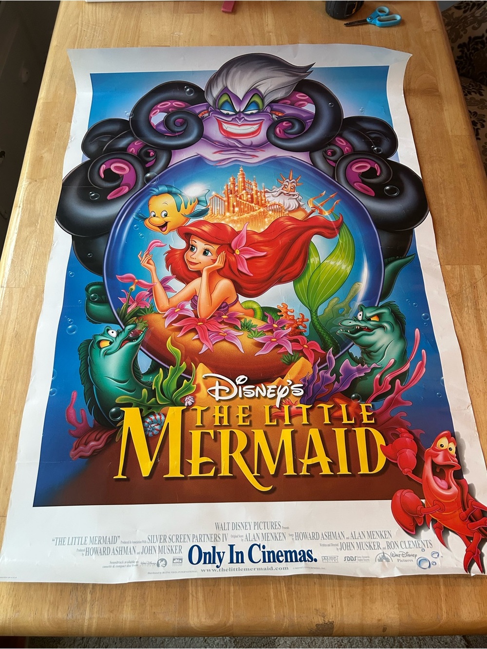 Vintage Disney's The Little Mermaid Movie Poster for the rerelease in 1997